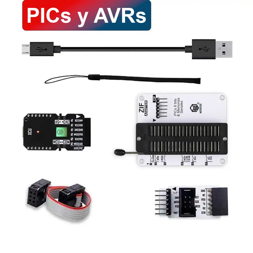 PROGRAMADOR XCU PARA PICs AVRs UART CON ADAPTADORES ZIF ICSP